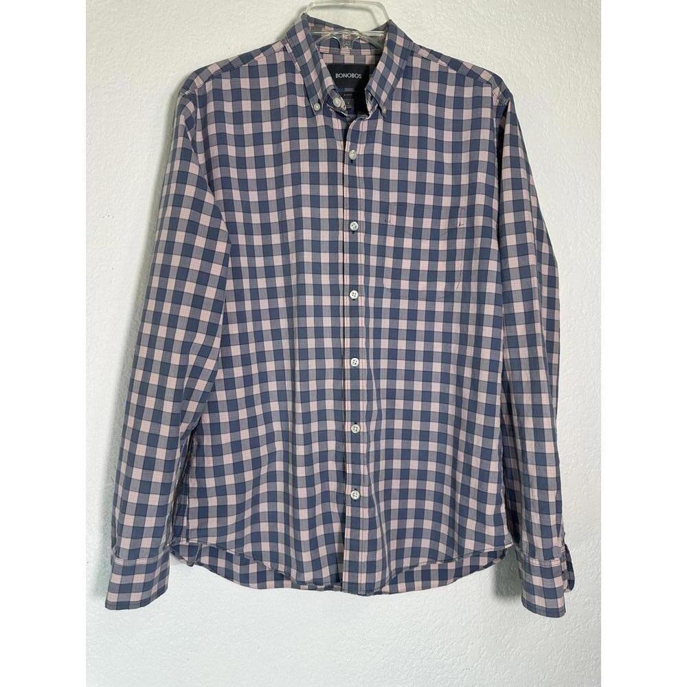 Men’s L Bonobos Slim Fit Gingham Button Down Shirt Work Officecore